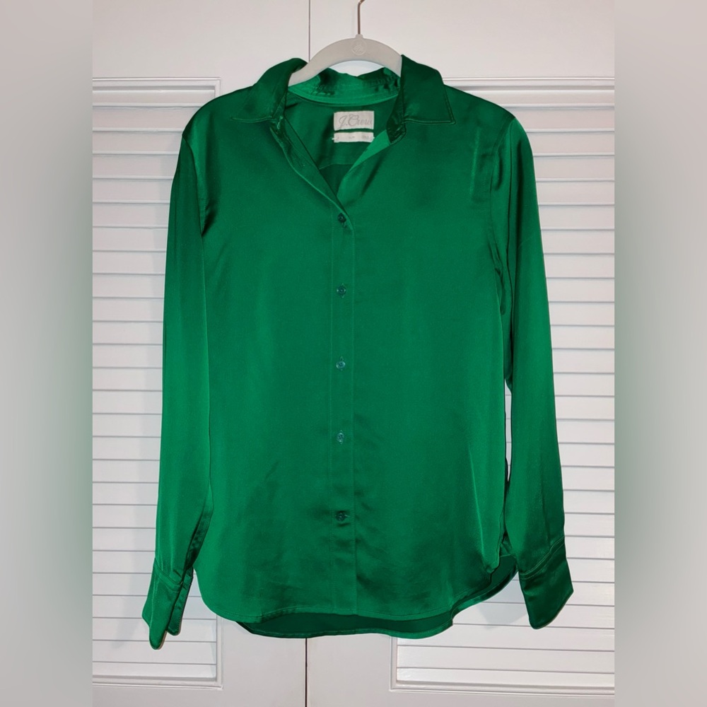 J. Crew Satin Green Button Down